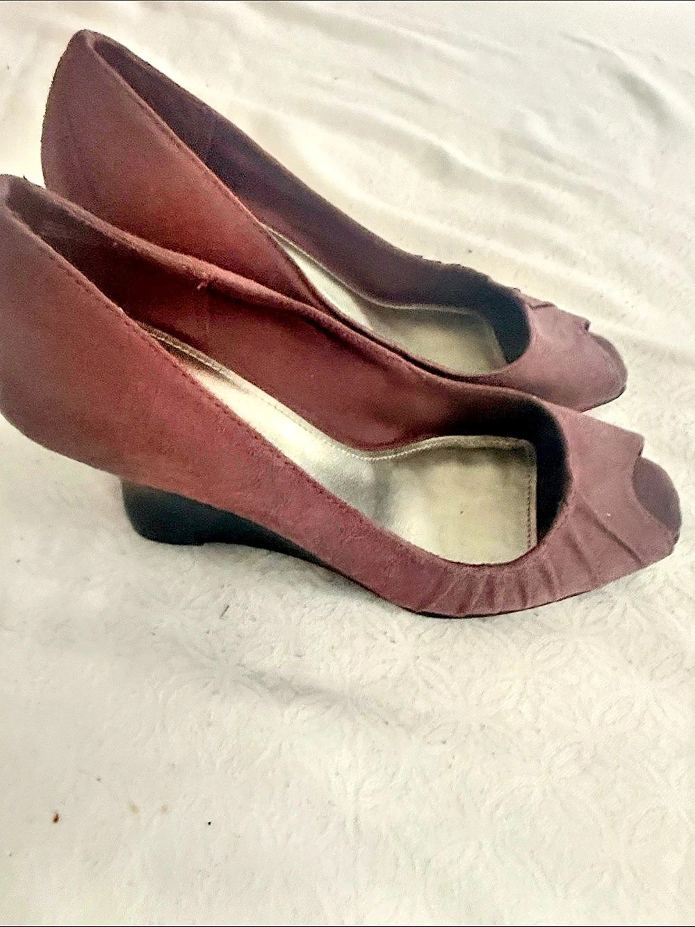 Fioni Peep Toe Wedge Pumps in Purple US 6.5